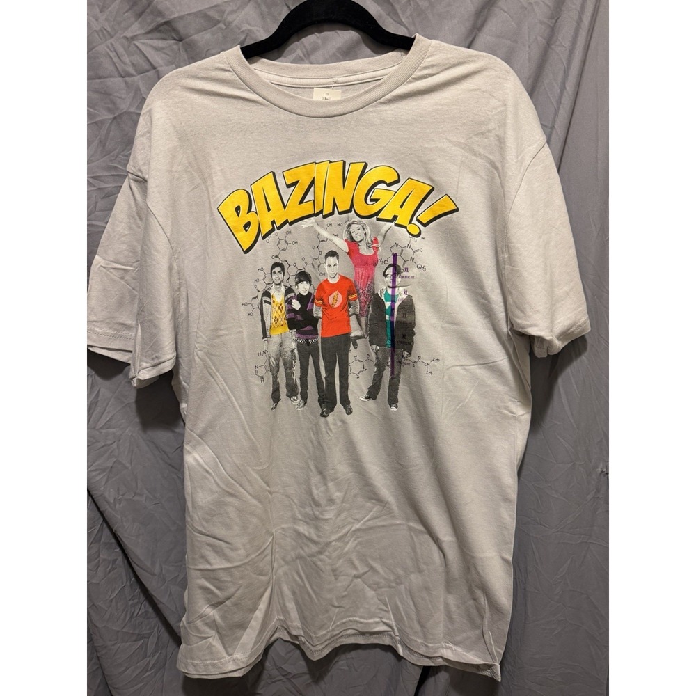 Big Bang Theory BAZINGA! Men's Short Sleeve Silver T-Shirt Size XLarge Cotton